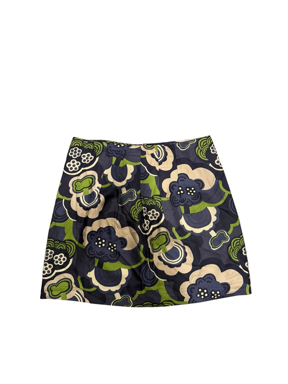NWOT Boden 100% Silk Navy, Green & Cream Graphic Floral A-Line Skirt - Size 10